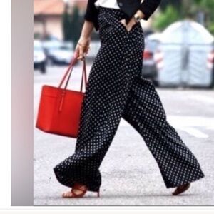 zara black, white pin dot pants,high waist